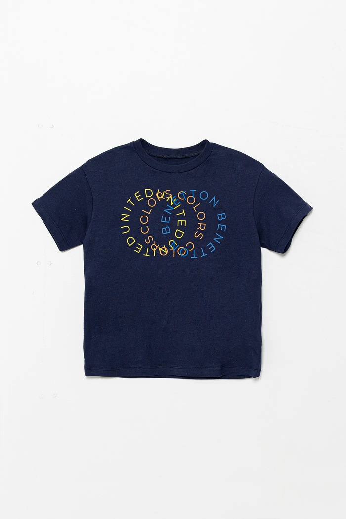 United Colors of Benetton t-shirt bawełniany dziecięcy nadruk granatowy 3I1XC10OO.G.Seasonal