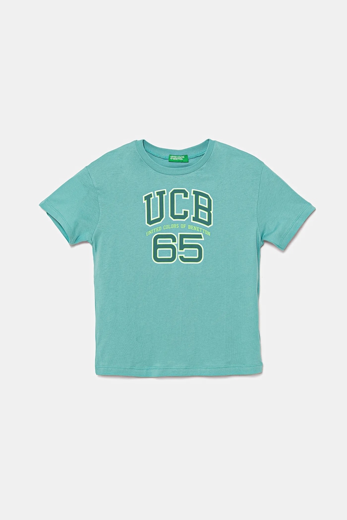 United Colors of Benetton t-shirt bawełniany dziecięcy nadruk turkusowy 3I1XC10OO.G.Seasonal