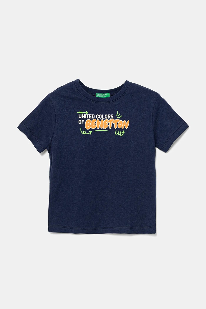 United Colors of Benetton t-shirt bawełniany dziecięcy nadruk granatowy 3I1XG10JO.P.Seasonal