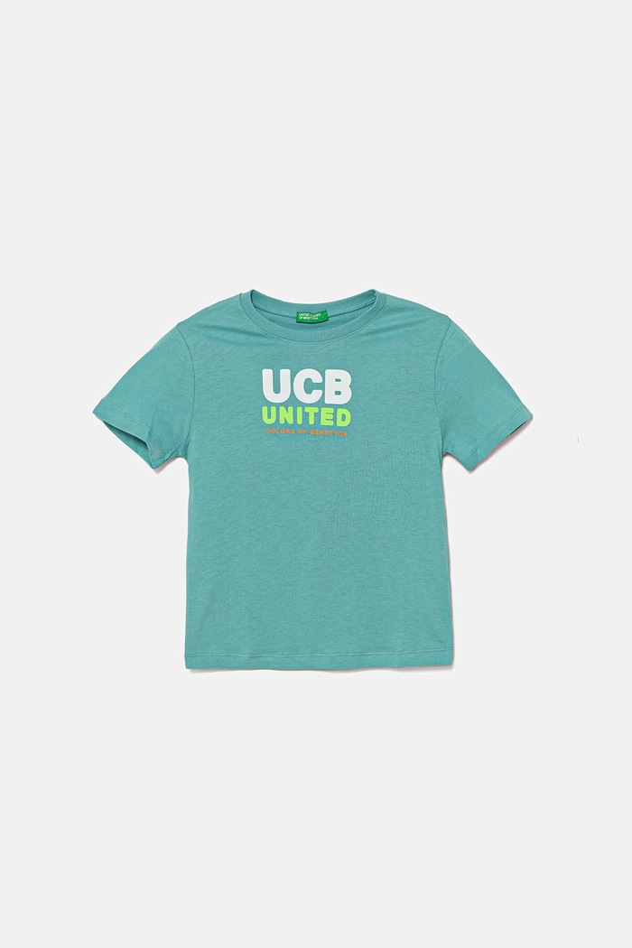 United Colors of Benetton t-shirt bawełniany dziecięcy nadruk turkusowy 3I1XG10JO.P.Seasonal