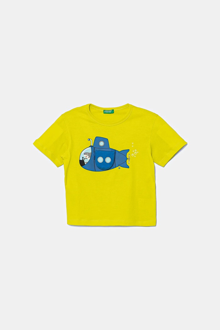 United Colors of Benetton t-shirt bawełniany dziecięcy nadruk zielony 3I1XG10JL.P.Seasonal