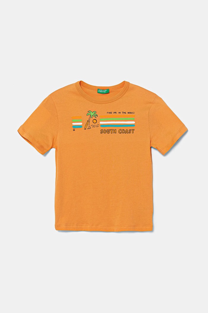 Dětské bavlněné tričko United Colors of Benetton kulatý oranžová 3I1XG10JM.P.Seasonal