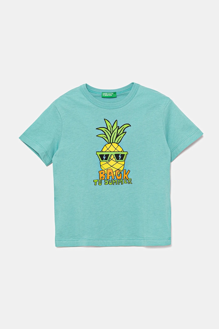 United Colors of Benetton T-shirt bawełniany dziecięcy turkusowy 3I1XG10JM.P.Seasonal
