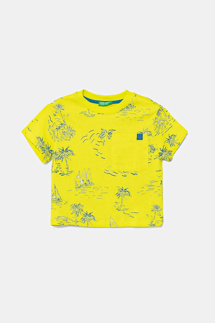 United Colors of Benetton t-shirt bawełniany dziecięcy wzorzyste żółty 3PDQG10JN.P.Seasonal