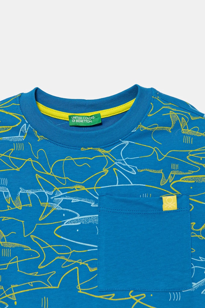Chłopiec United Colors of Benetton t-shirt bawełniany dziecięcy 3PDQG10JN.P.Seasonal niebieski