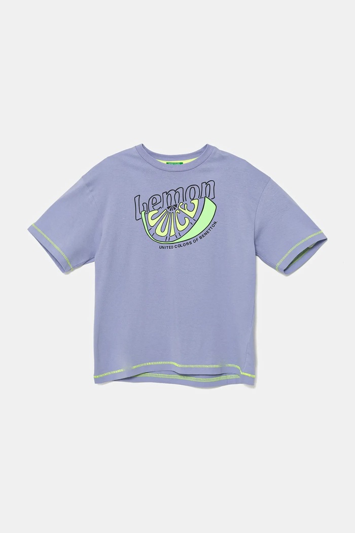 United Colors of Benetton t-shirt bawełniany nadruk fioletowy 3I1XC10P6.G.Seasonal