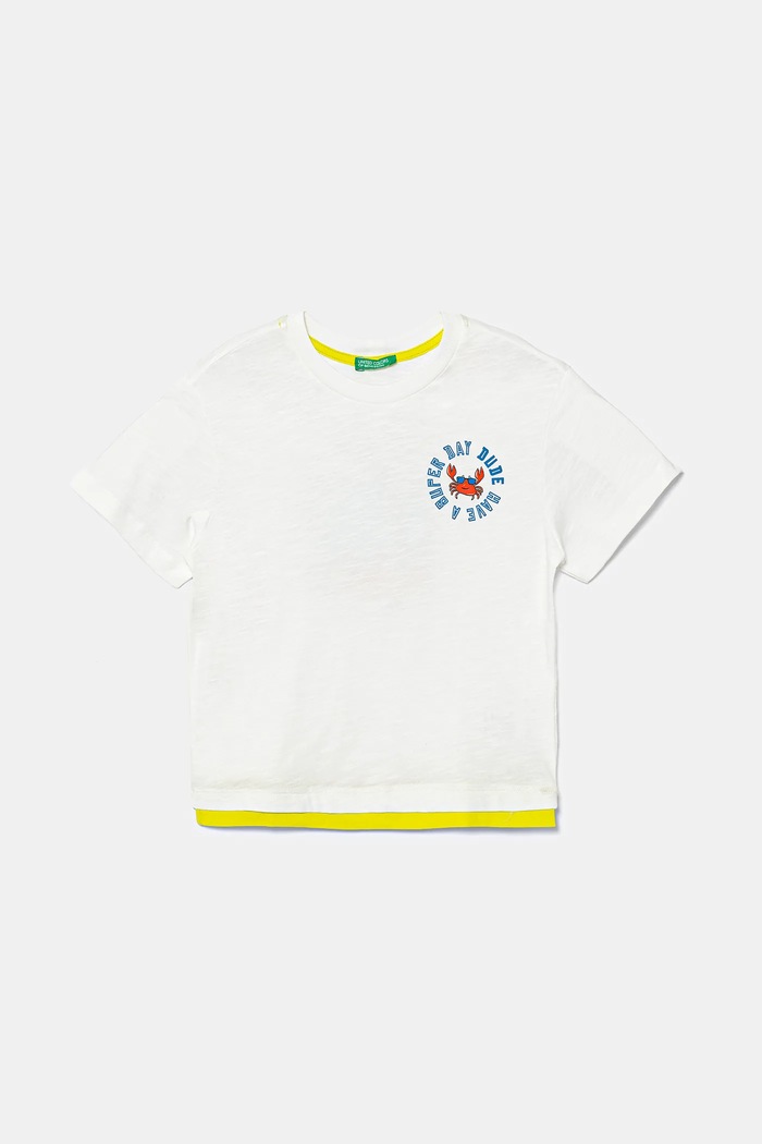 Dětské bavlněné tričko United Colors of Benetton kulatý bílá 3SLUG10JF.P.Seasonal