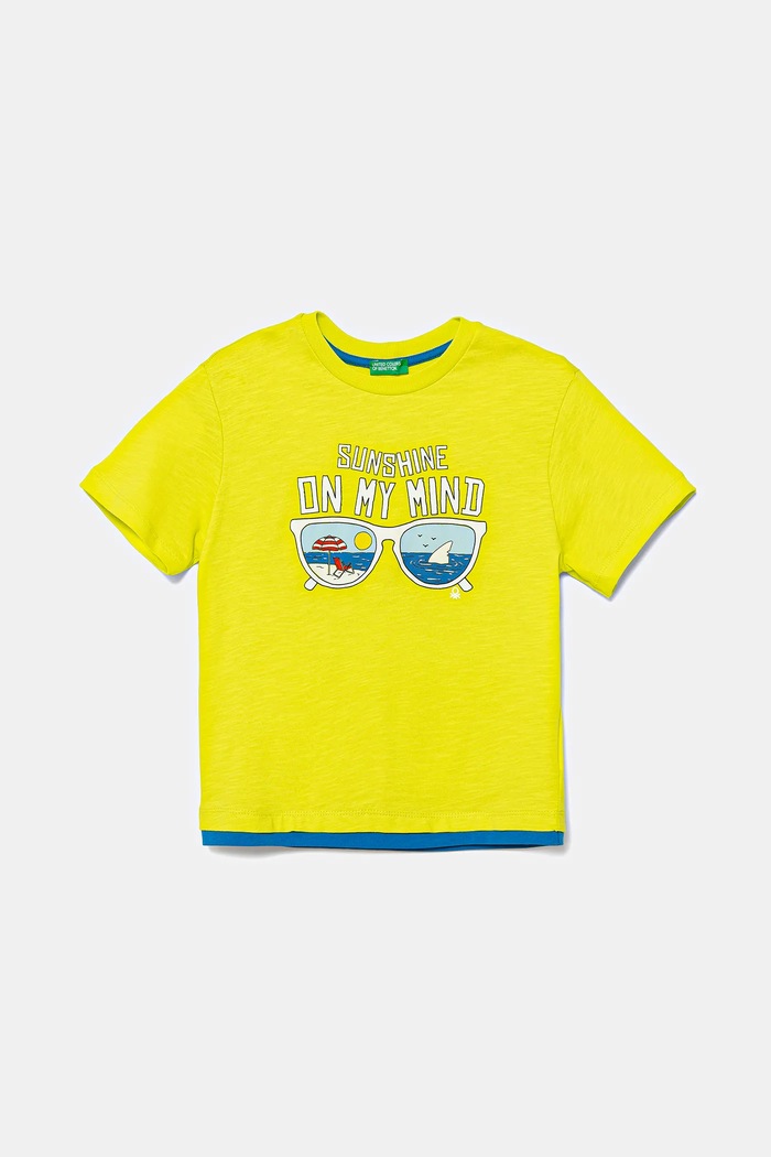 United Colors of Benetton t-shirt bawełniany dziecięcy nadruk żółty 3SLUG10JF.P.Seasonal