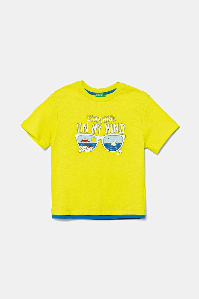 United Colors of Benetton t-shirt bawełniany dziecięcy nadruk żółty 3SLUG10JF.P.Seasonal