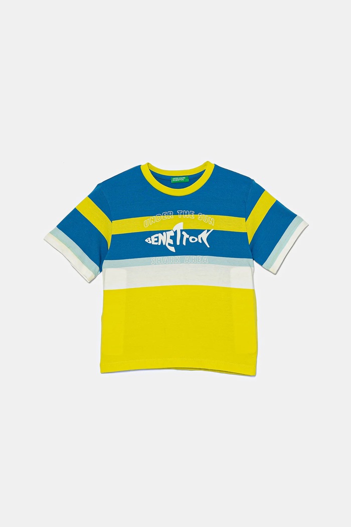 United Colors of Benetton t-shirt bawełniany dziecięcy nadruk niebieski 3V0HG10JE.P.Seasonal