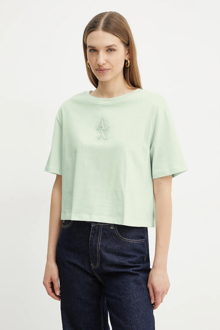 Bombažna kratka majica Armani Exchange Okrogel zelena XW000102.AF10359