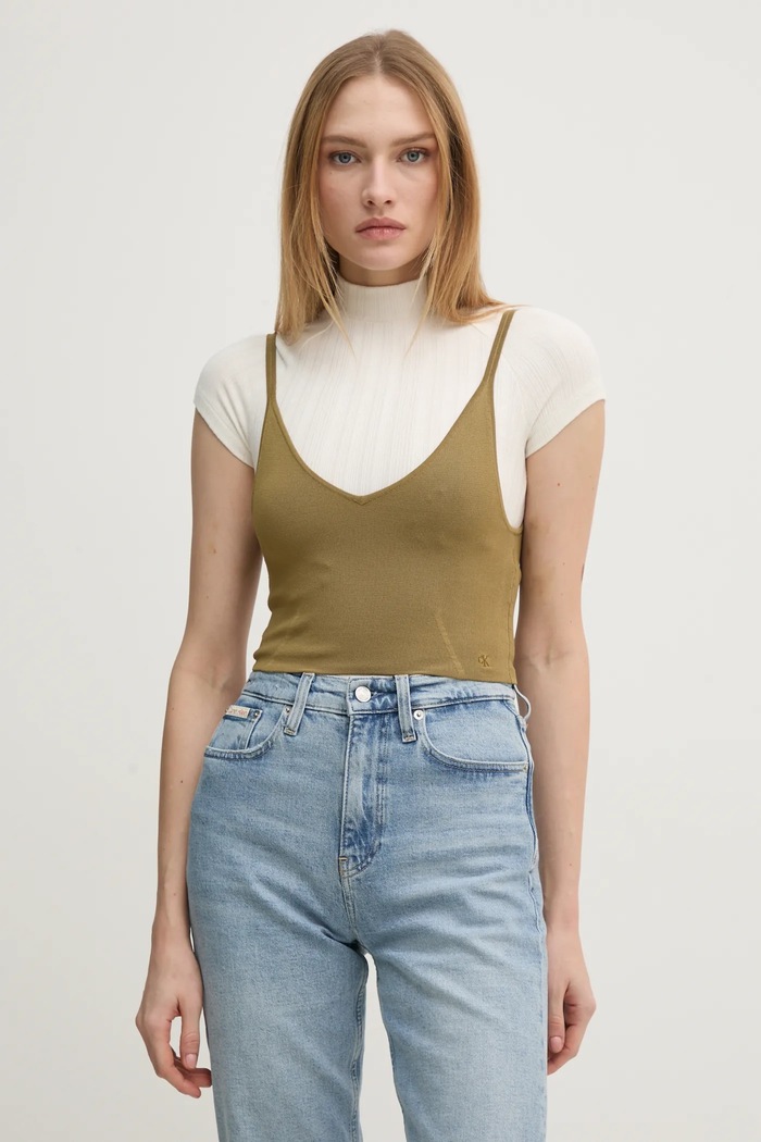 Calvin Klein Jeans top slim verde J20J224805