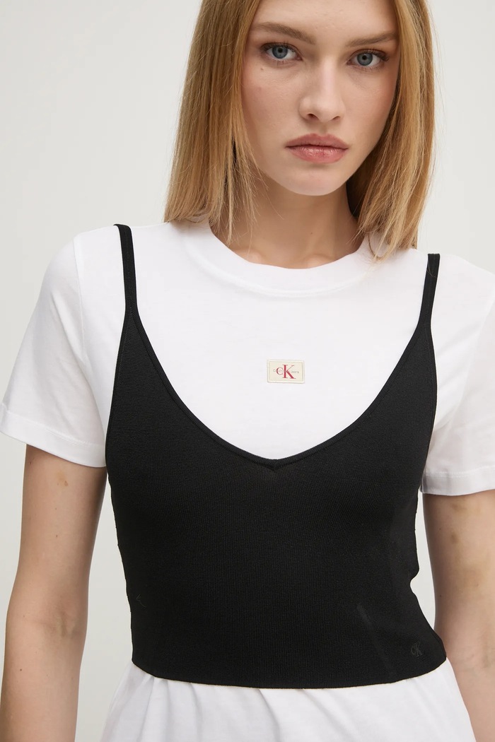 Calvin Klein Jeans top elasztánnal fekete J20J224805