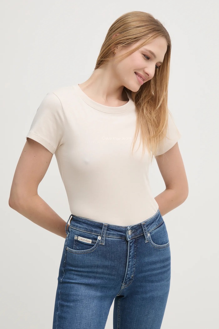 Calvin Klein Jeans pamut póló pamut bézs J20J224990