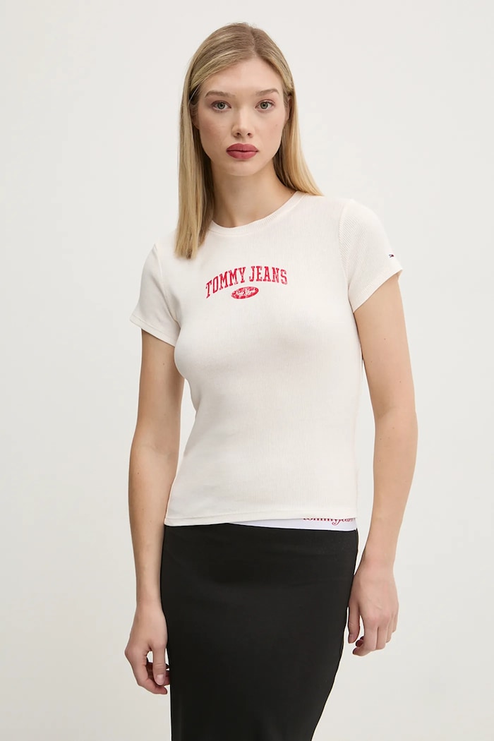 Bavlnené tričko Tommy Jeans slim béžová DW0DW19435