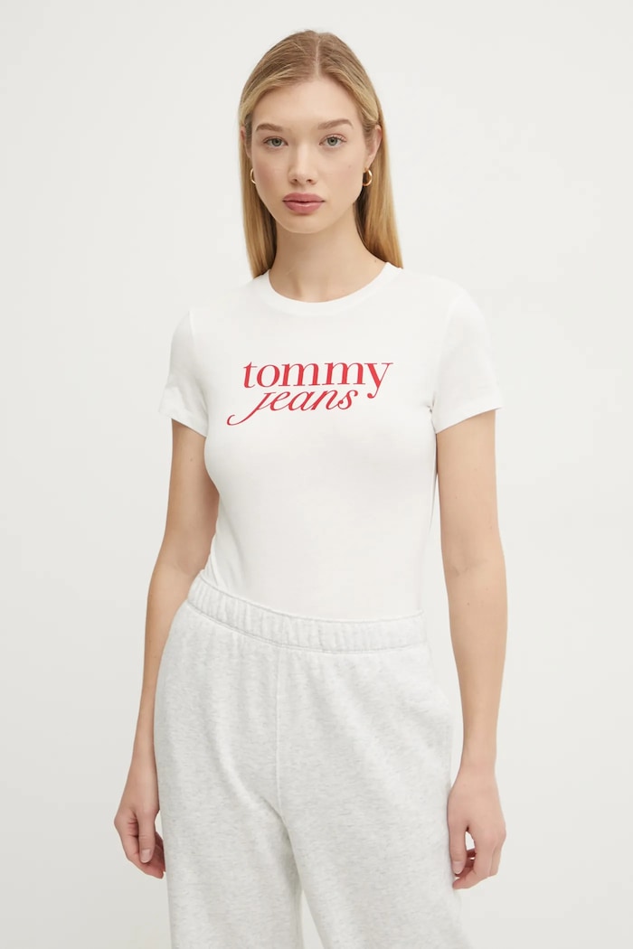 Tommy Jeans pamut póló pamut fehér DW0DW19447