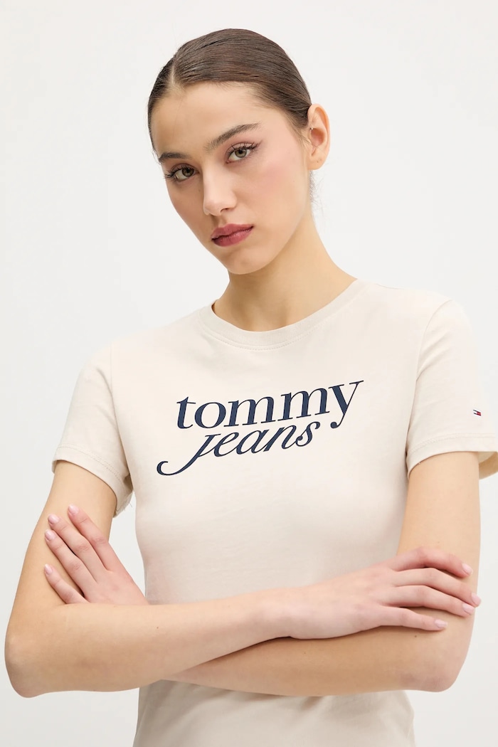 Bavlněné tričko Tommy Jeans béžová DW0DW19447
