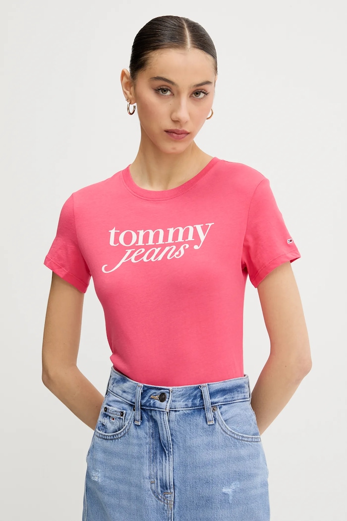 Bavlnené tričko Tommy Jeans ružová DW0DW19447