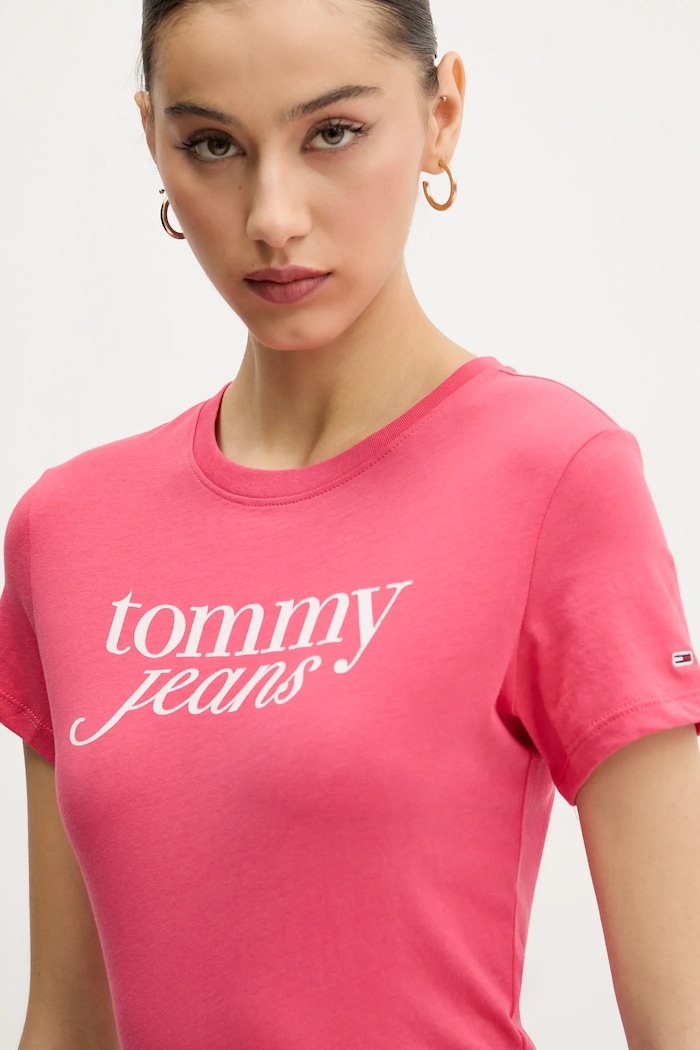 Bavlnené tričko Tommy Jeans ružová DW0DW19447