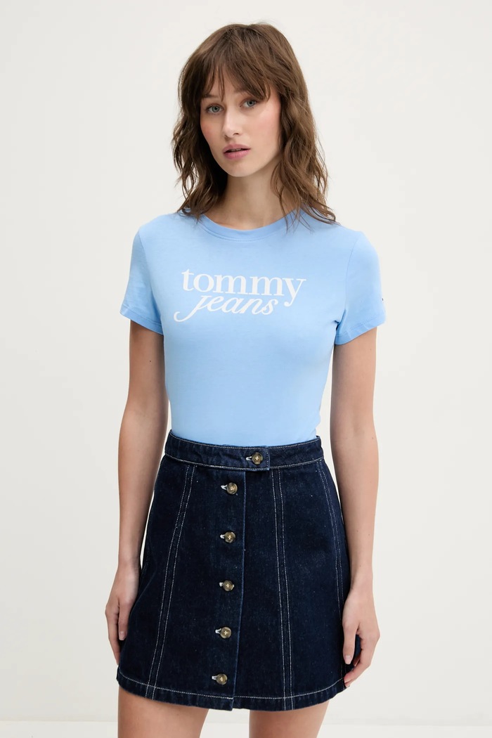 Bavlnené tričko Tommy Jeans modrá DW0DW19447