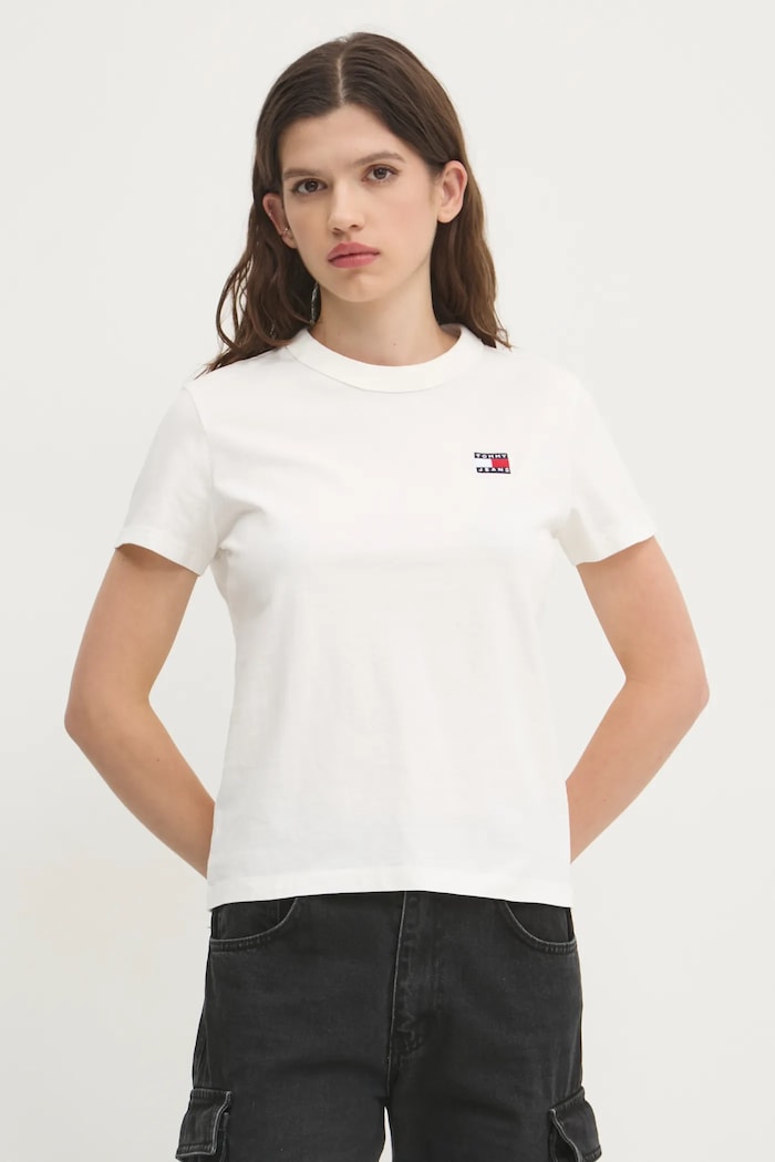 T-shirt bawełniany Tommy Jeans DW0DW20153 beżowy