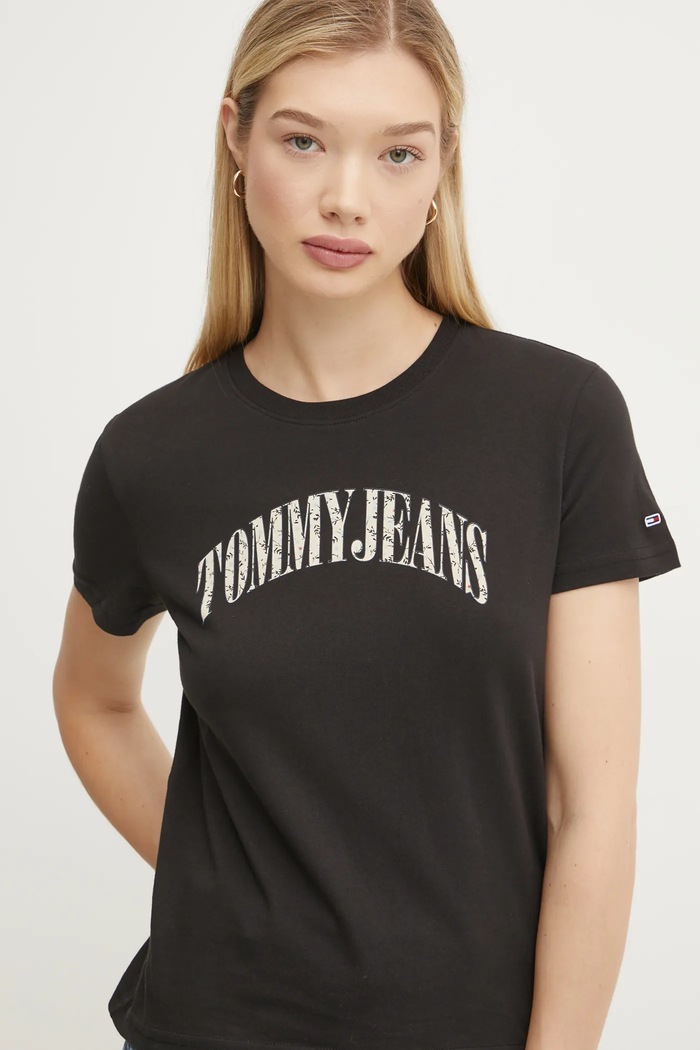 Bavlněné tričko Tommy Jeans potisk černá DW0DW20161
