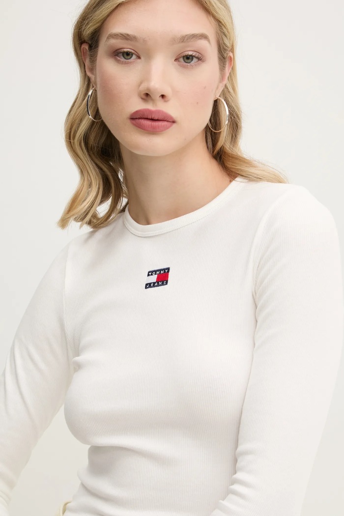 Tričko s dlouhým rukávem Tommy Jeans béžová DW0DW20178