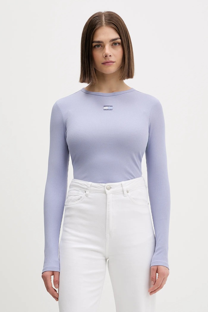Tričko s dlouhým rukávem Tommy Jeans modrá DW0DW20178