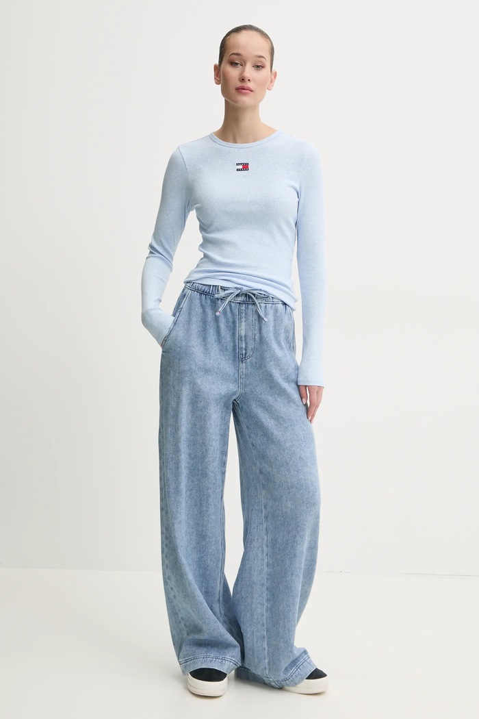 Tričko s dlouhým rukávem Tommy Jeans DW0DW20178 modrá SS26