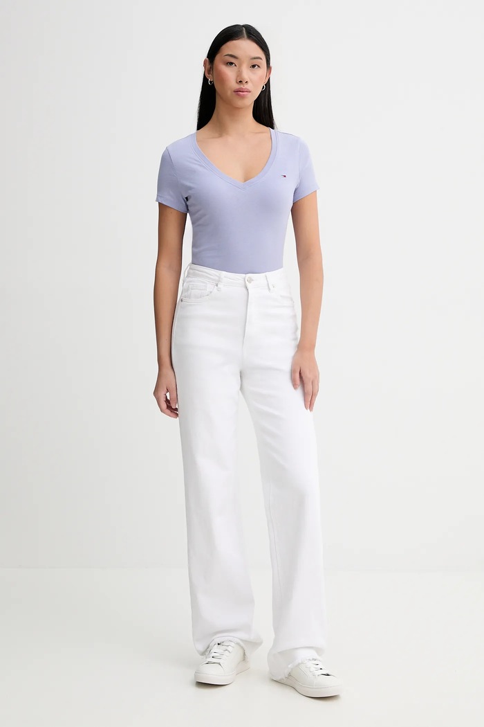 Tommy Jeans tricou feminin din bumbac DW0DW20458 albastru SS26