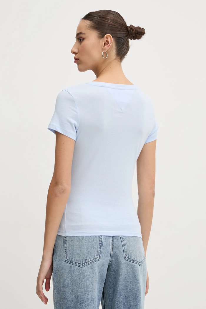 Дрехи Tommy Jeans тениска дамска от памук DW0DW20458 син