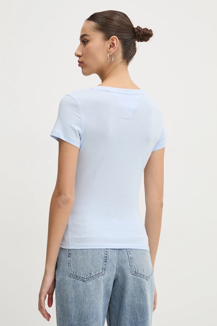 Дрехи Tommy Jeans тениска дамска от памук DW0DW20458 син