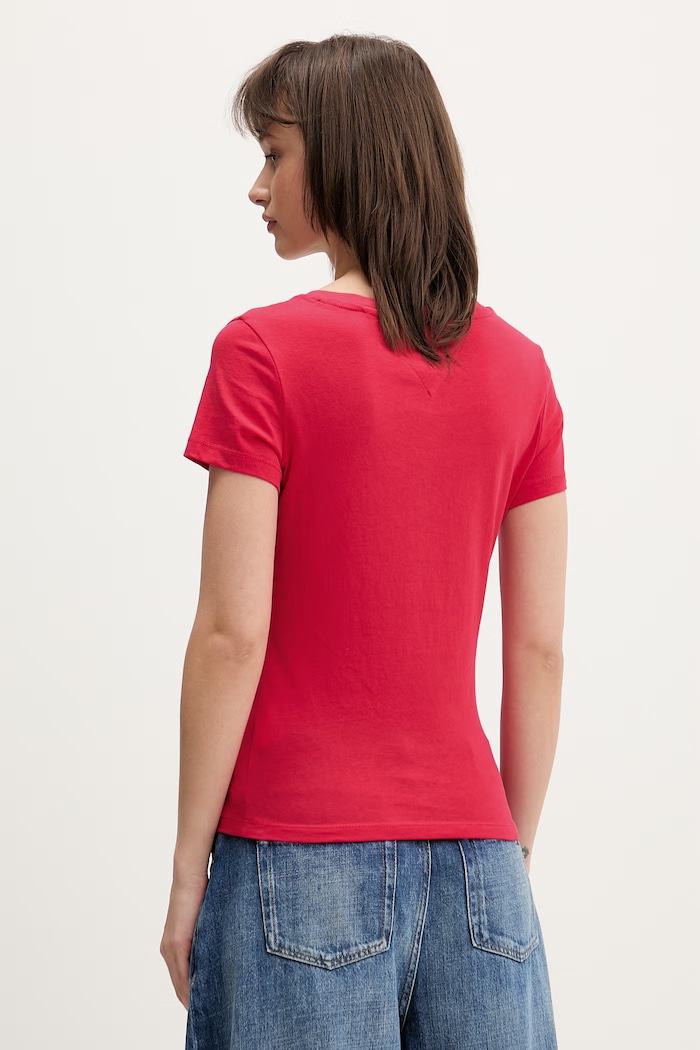 Odzież Tommy Jeans T-shirt damski bawełniany DW0DW20458 czerwony