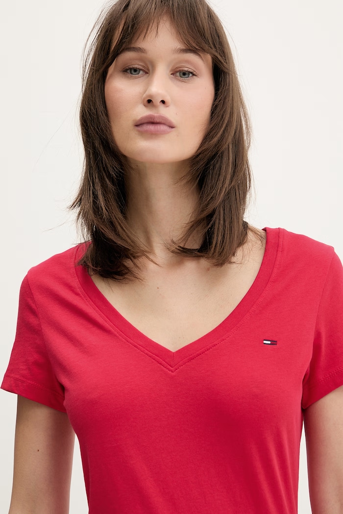 Tommy Jeans T-shirt damski bawełniany czerwony DW0DW20458
