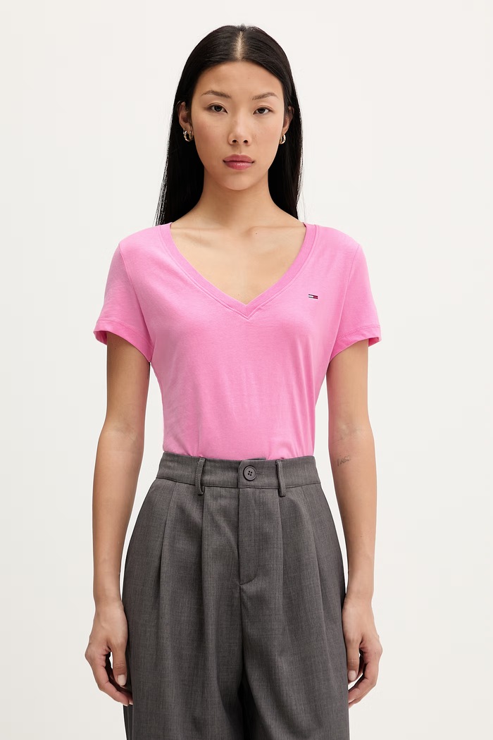 Tommy Jeans tricou pentru femei, din bumbac roz DW0DW20458