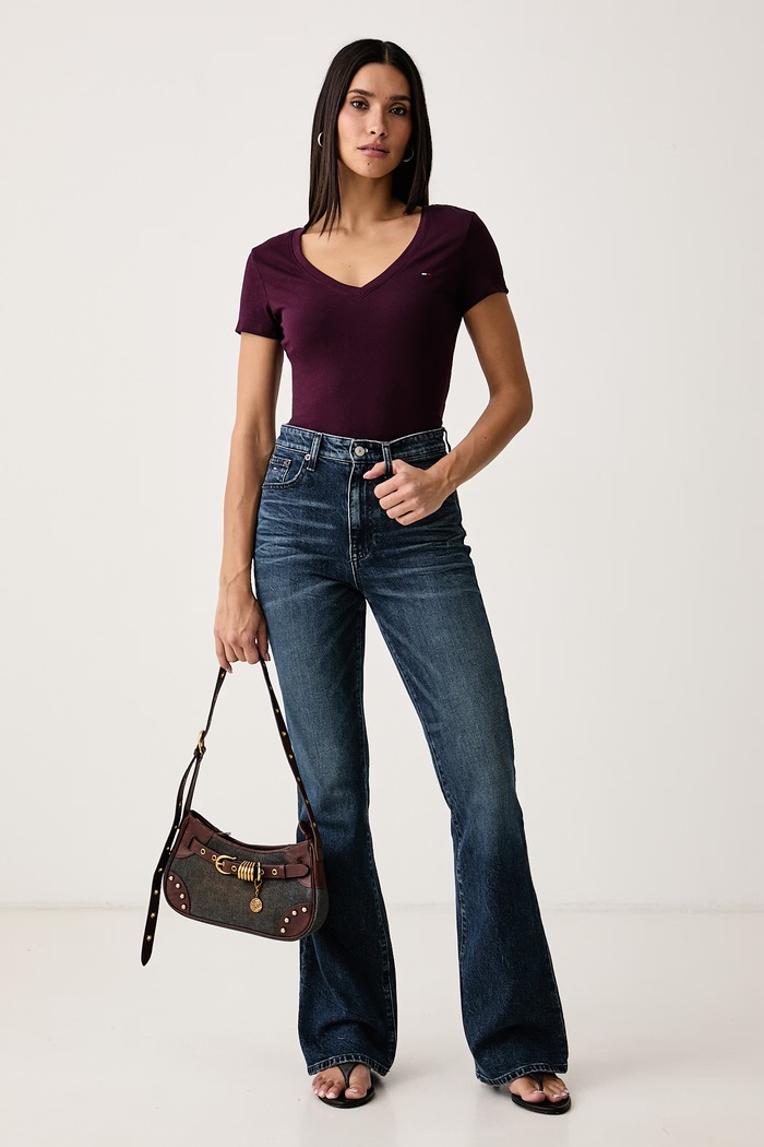 Tommy Jeans T-shirt damski bawełniany DW0DW20458 bordowy SS26