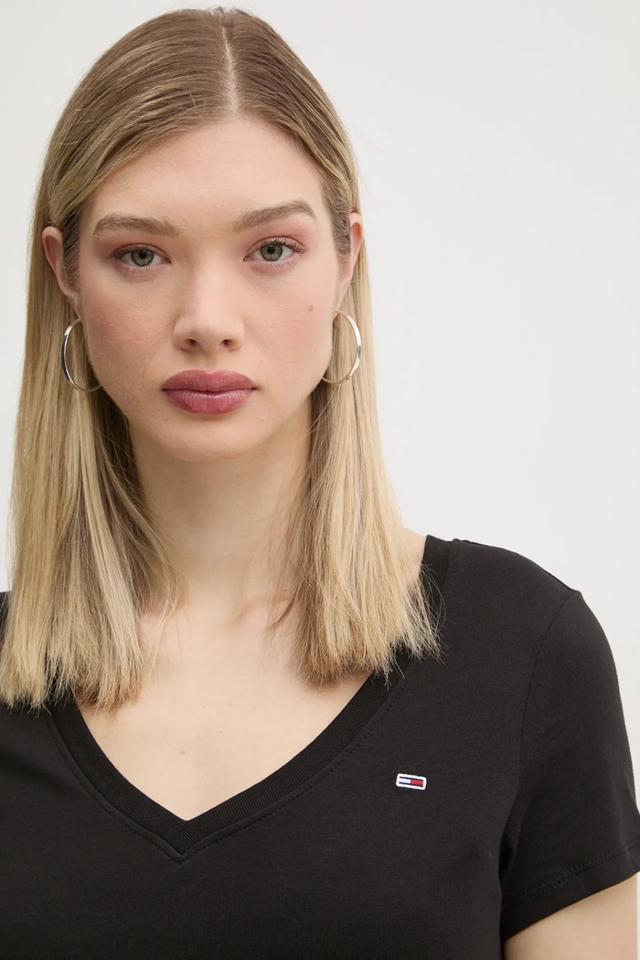 Tommy Jeans тениска дамска от памук черен DW0DW20458