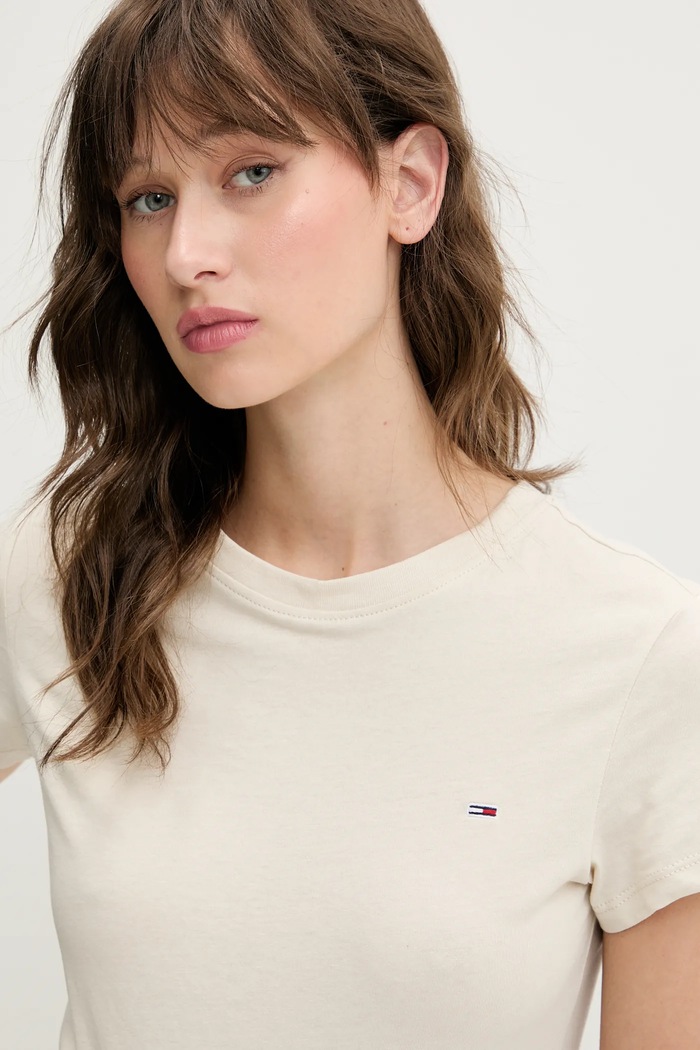 Basic tričko dámské bavlněné Tommy Jeans DW0DW20459 béžová