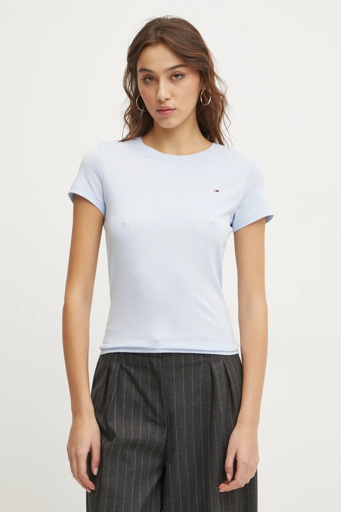Tommy Jeans basic tričko dámske bavlnené slim modrá DW0DW20459