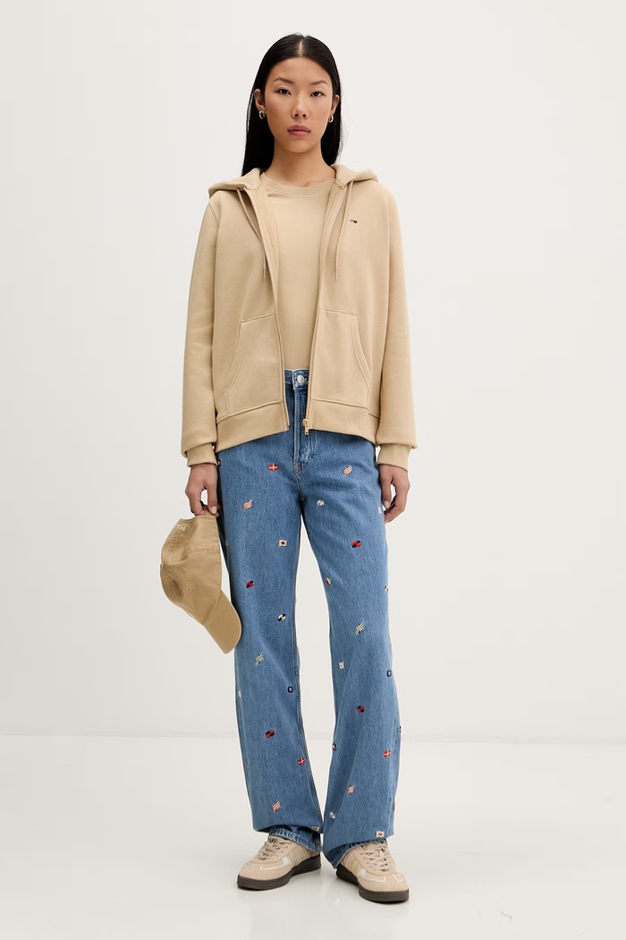 Tommy Jeans basic t-shirt γυναικείος βαμβακερός DW0DW20459 μπεζ SS26