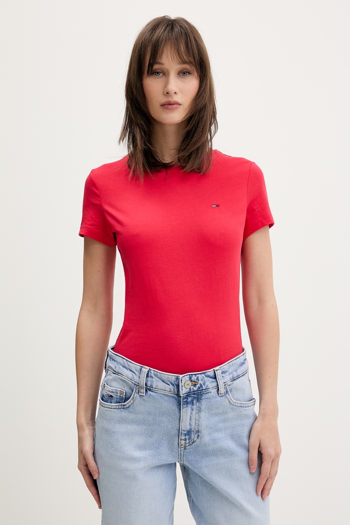 Tommy Jeans Μπλουζάκι basic Γυναικείο βαμβακερό κόκκινο DW0DW20459