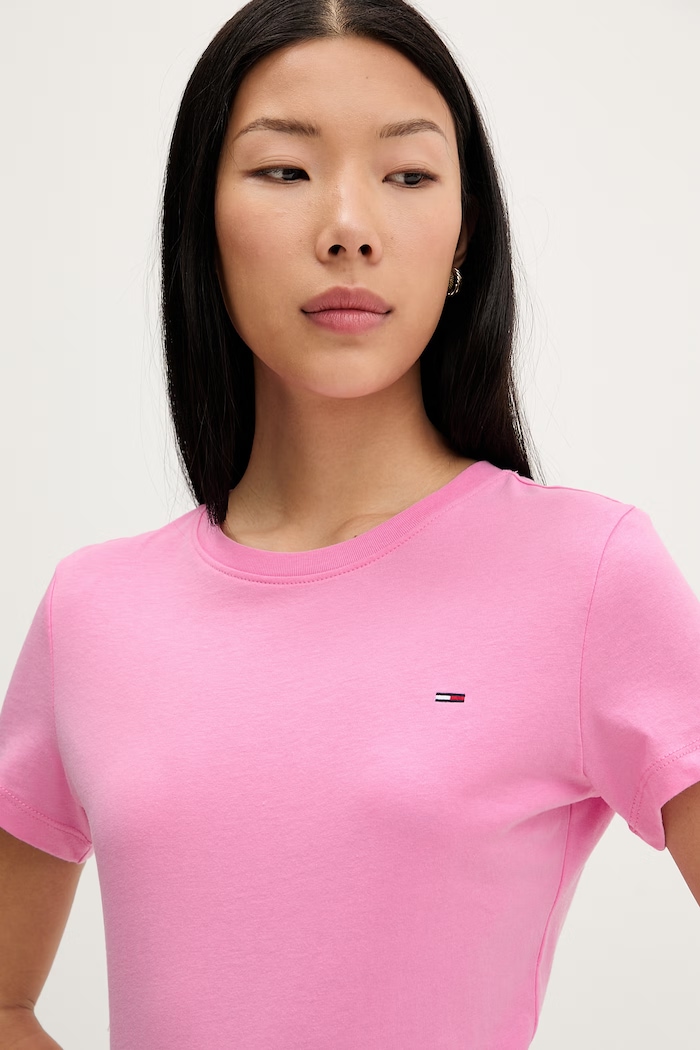 Tommy Jeans tricou basic damesc din bumbac roz DW0DW20459