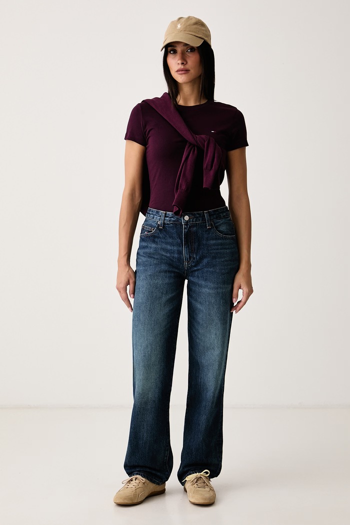 Tommy Jeans T-shirt basic damski bawełniany DW0DW20459 bordowy SS26