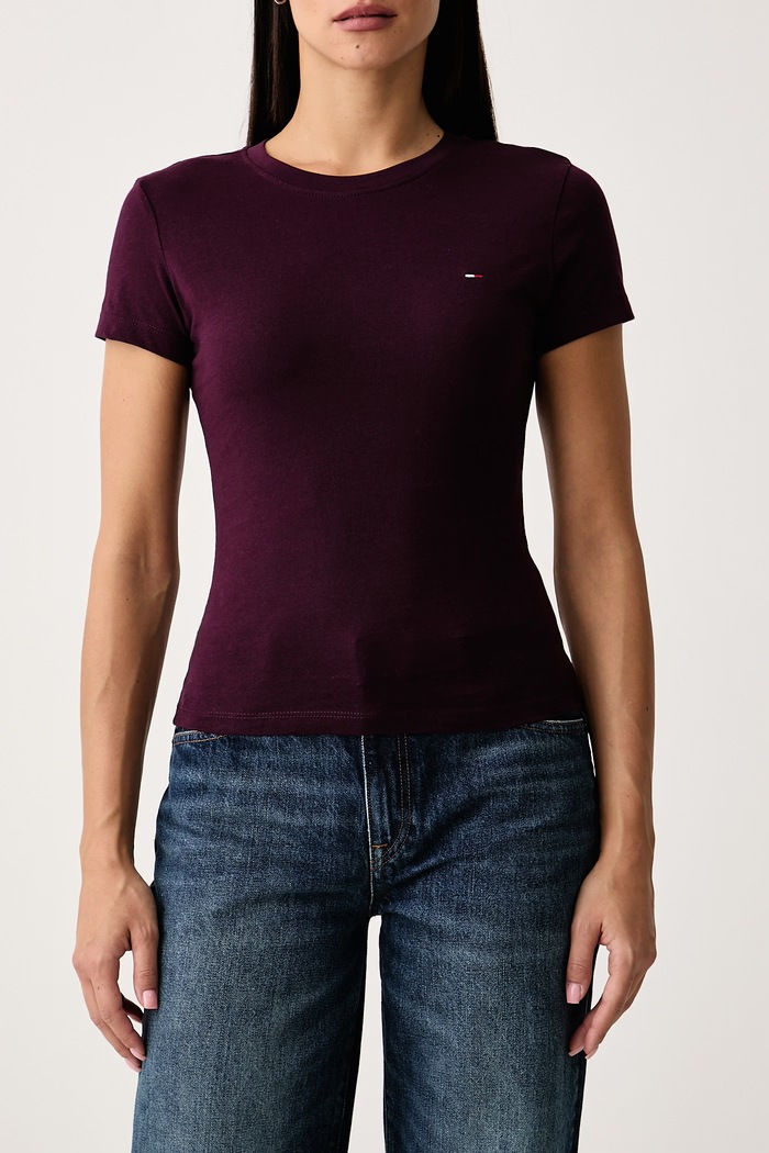 T-shirt basic damski bawełniany Tommy Jeans DW0DW20459 bordowy