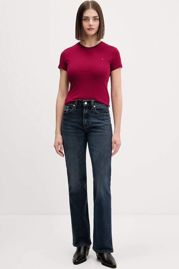 Tommy Jeans basic tričko dámské bavlněné DW0DW20459 burgundské SS26
