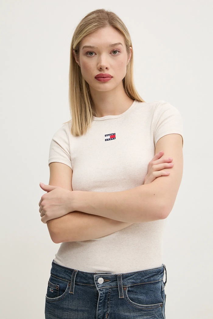Tommy Jeans t-shirt elasztánnal bézs DW0DW20463