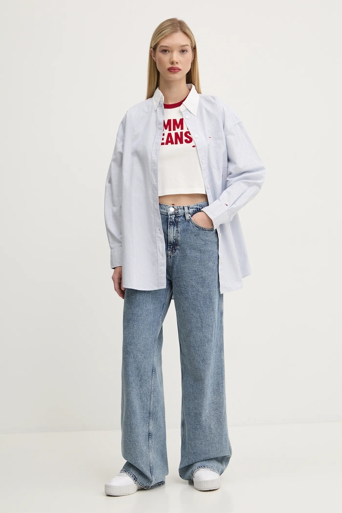 Bavlněné tričko Tommy Jeans DW0DW20561 bílá SS25