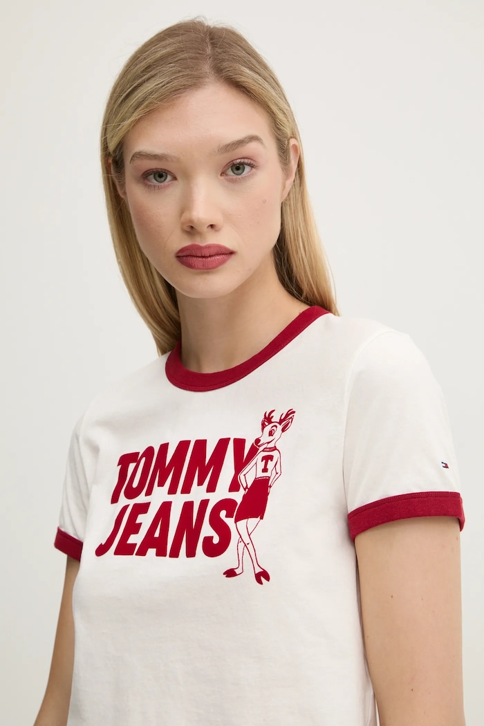 Bavlněné tričko Tommy Jeans bílá DW0DW20561