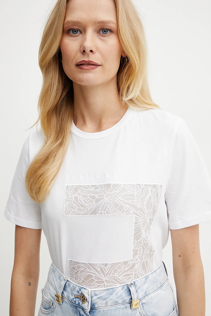 Elisabetta Franchi t-shirt bawełniany biały MA03151E2