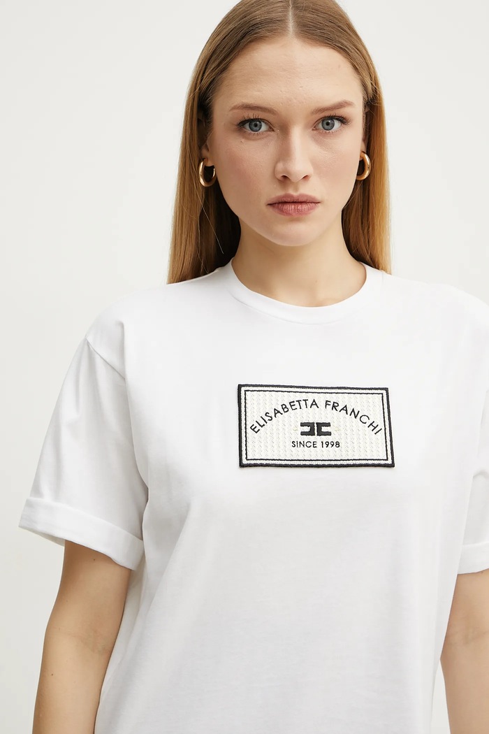Elisabetta Franchi t-shirt bawełniany biały MA03551E2